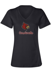 Louisville Cardinals Womens Black Rhinestone Short Sleeve T-Shirt