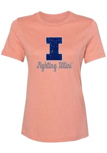 Illinois Fighting Illini Womens Orange Rhinestone Short Sleeve T-Shirt