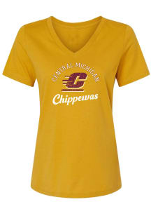 Central Michigan Chippewas Womens Gold Perfect V Short Sleeve T-Shirt