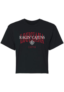 UL Lafayette Ragin' Cajuns Womens Black Tatum Crop Short Sleeve T-Shirt