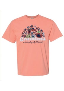 Illinois Fighting Illini Womens Orange Floral Grandma Short Sleeve T-Shirt