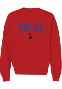 Womens Red Tulsa Golden Hurricane Stretch Arch Crew Sweatshirt