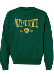 Summit Sportswear Wayne State Warriors Womens Green Stretch Arch Crew Sweatshirt