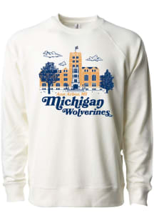 Womens Michigan Wolverines White Summit Sportswear Vintage Campus Crew Sweatshirt