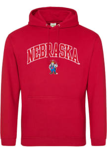 Mens Nebraska Cornhuskers Red Summit Sportswear Twill Arch Mascot Hooded Sweatshirt