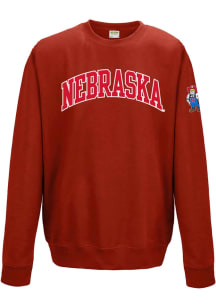Mens Nebraska Cornhuskers Red Summit Sportswear Twill Arch Sleeve Hit Crew Sweatshirt