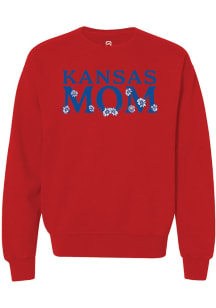Summit Sportswear Kansas Jayhawks Womens Red Floral Mom Crew Sweatshirt