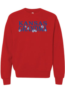 Summit Sportswear Kansas Jayhawks Womens Red Floral Grandma Crew Sweatshirt