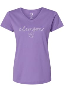 Summit Sportswear Clemson Tigers Womens Lavender Clemson Bling Short Sleeve T-Shirt