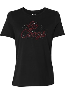 Summit Sportswear Houston Cougars Womens Black Pearl and Rhinestones Script Short Sleeve T-Shirt