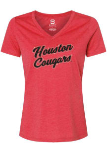 Summit Sportswear Houston Cougars Womens Red Glitter and Rhinestones Script Short Sleeve T-Shirt
