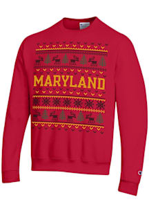Champion Maryland Terrapins Mens Red Christmas Long Sleeve Crew Sweatshirt