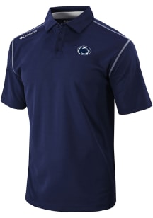 Mens Penn State Nittany Lions Navy Blue Columbia Heat Seal Omni Wick Shotgun Short Sleeve Polo Shi..
