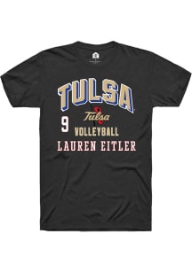 Lauren Eitler Rally Mens Black Tulsa Golden Hurricane NIL Arch Logo Player T Shirt