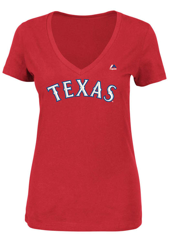 Majestic Texas Rangers Womens Red Wordmark V-Neck T-Shirt