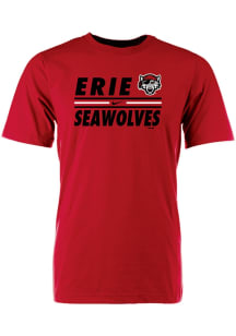 Erie SeaWolves Red Striped Team Name Short Sleeve T Shirt