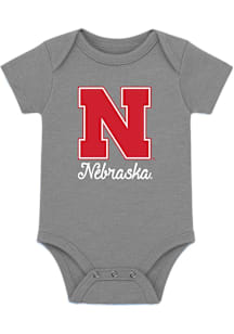 Nebraska Cornhuskers Baby Grey Script Short Sleeve One Piece