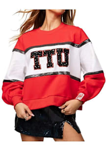Queen of Sparkles Texas Tech Red Raiders Womens Red Jewel Letter Crew Sweatshirt