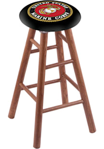 Marine Corps Round Cushion Oak Pub Stool - Brown