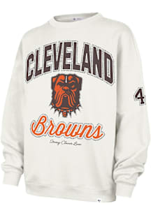 47 Cleveland Browns Womens White Stoney Clover Glitter Oversized Crew Sweatshirt