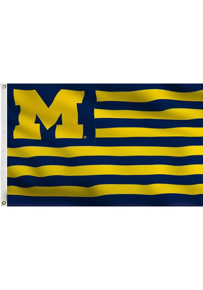 Michigan Wolverines 3x5 Striped Navy Blue Silk Screen Grommet Flag