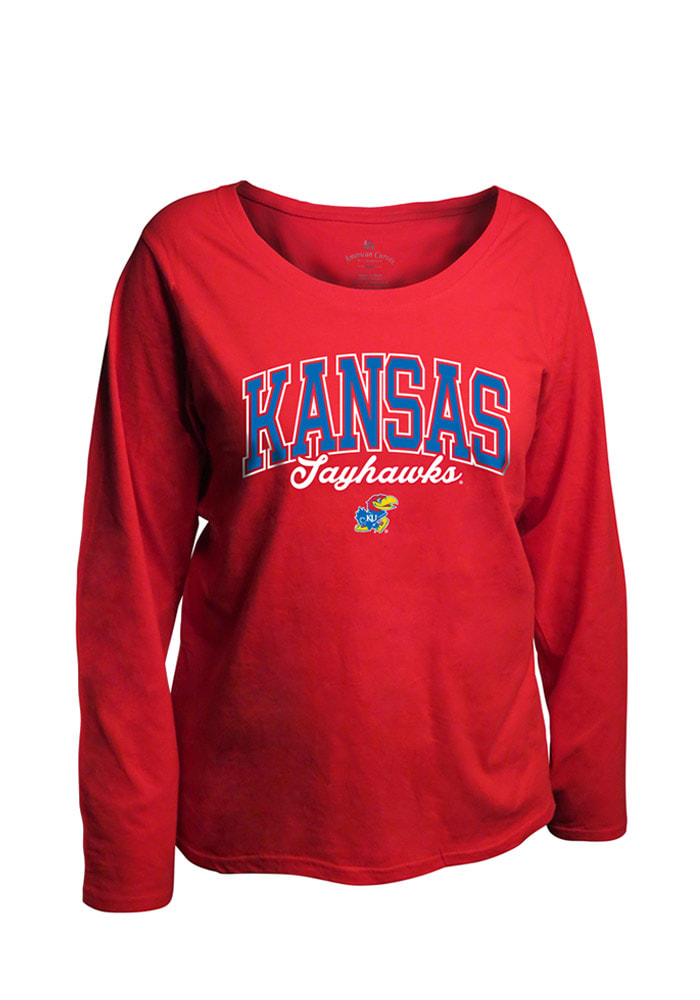 Kansas Jayhawks Womens Red Womens Curves Long Sleeve Long Sleeve Plus Size T-Shirt