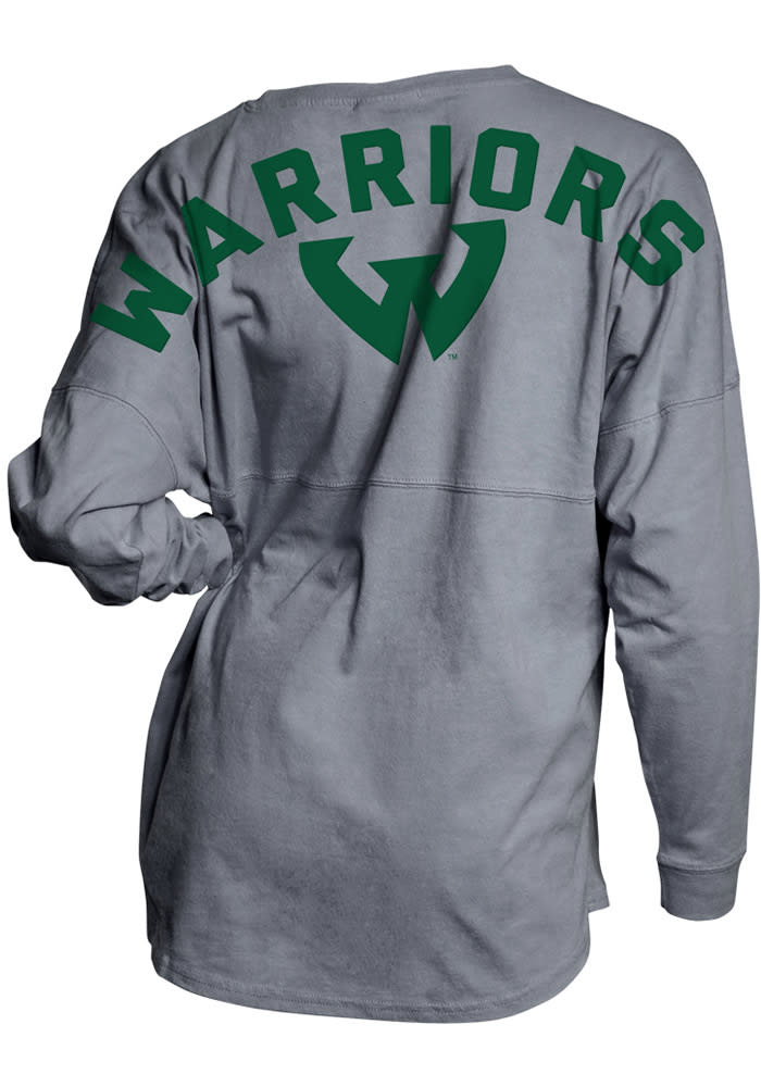 Wayne State Warriors Womens Grey Mascot Back LS Tee