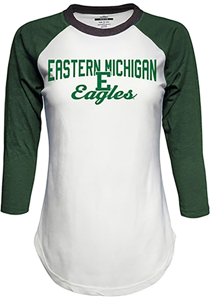 Top of the World Eastern Michigan Eagles Womens White Contrast Raglan Crew Neck LS Tee
