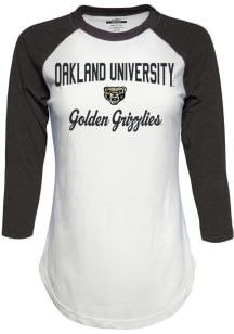 Oakland University Golden Grizzlies Womens White Contrast Raglan Crew Neck LS Tee