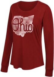 Ohio State Buckeyes Womens Red Favorite State Shape LS Tee