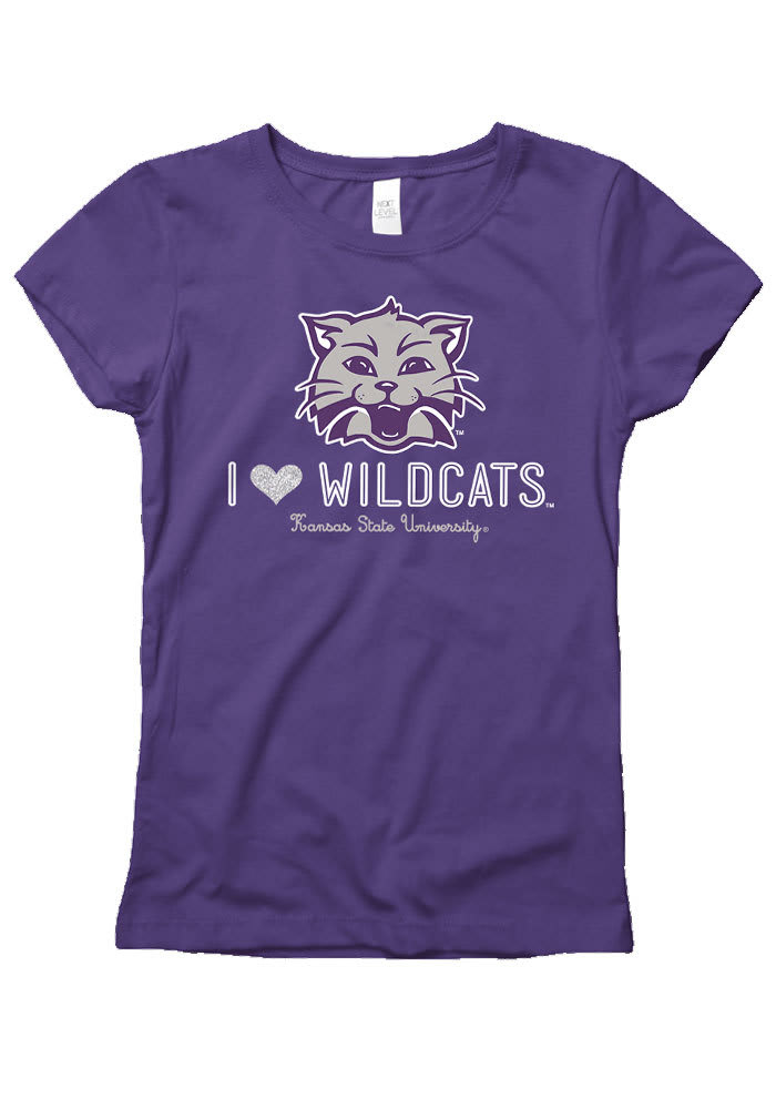 K-State Wildcats Girls Purple Heart Filled Short Sleeve Tee