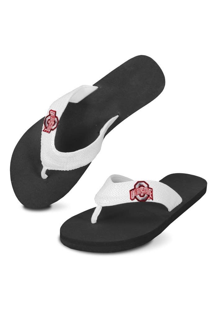 Ohio State Buckeyes Black/White Sequins Womens Flip Flops