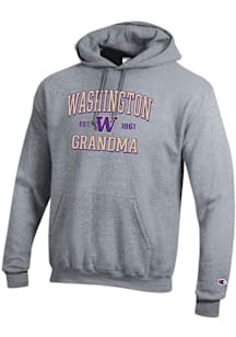 Champion Washington Huskies Mens Grey Est. Date Grandma Powerblend Long Sleeve Hoodie