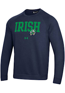 Under Armour Notre Dame Fighting Irish Mens Navy Blue Football Leprechaun Embroidery Rival Long Sl..