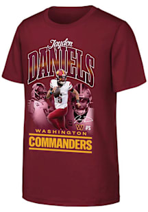 Jayden Daniels Washington Commanders Youth Burgundy Triple Pic Player Player Tee
