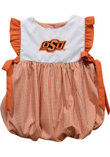 Vive La Fete Oklahoma State Cowboys Baby Girls Orange Gingham Bubble Short Sleeve Dress