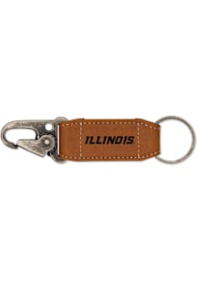 Illinois Fighting Illini Vegan Leather Carabiner Keychain - Brown