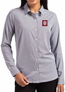 Womens Indiana Hoosiers Black Cutter and Buck Epic Confidence Gingham Long Sleeve Dress Shirt