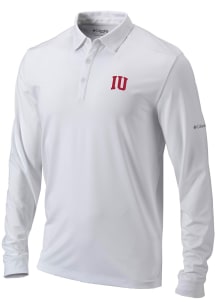 Mens Indiana Hoosiers White Columbia Heat Seal Omni Wick Pin High Long Sleeve Polo Shirt
