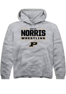 Dustin Norris Rally Youth Grey Purdue Boilermakers NIL Stacked Box Long Sleeve Player Hoodie