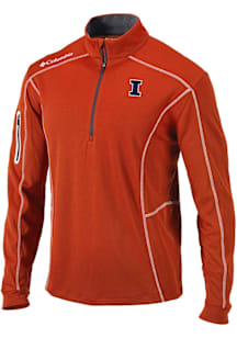 Columbia Illinois Fighting Illini Mens Orange Heat Seal Omni Wick Shotgun Long Sleeve Qtr Zip Pull..