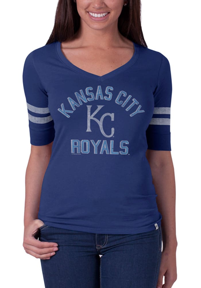 '47 Kansas City Royals Womens Blue Flanker Stripe V-Neck T-Shirt