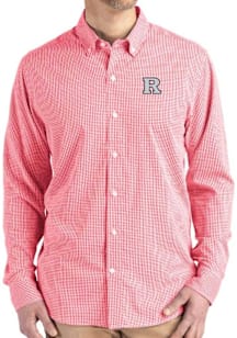 Mens Rutgers Scarlet Knights Red Cutter and Buck Gingham LS Woven Long Sleeve Dress Shirt