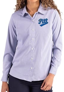 Womens Pitt Panthers Blue Cutter and Buck Vault Epic Confidence Pinstripe Long Sleeve Dress Shirt