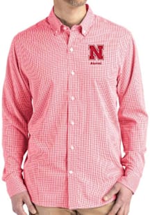 Cutter and Buck Nebraska Cornhuskers Mens Red Alumni Gingham LS Woven Long Sleeve Dress Shirt