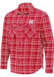 Mens Nebraska Cornhuskers Red Antigua Private Long Sleeve Dress Shirt