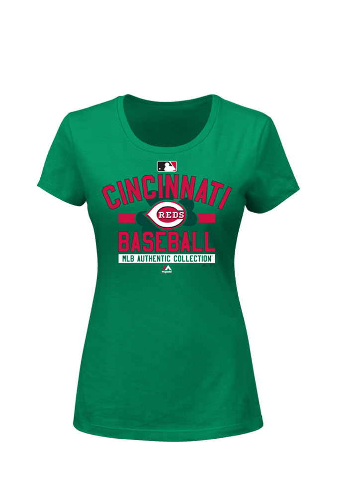Majestic Cincinnati Reds Womens Green Celtic AC Team Property Short Sleeve Crew T-Shirt