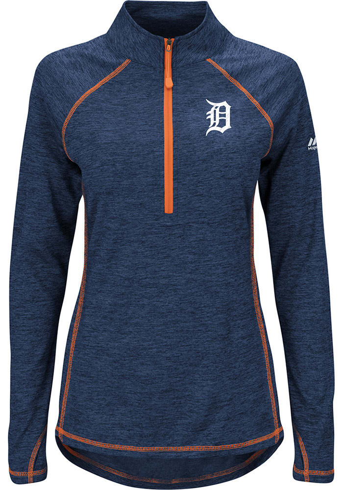 Majestic Detroit Tigers Womens Blue Dont Stop Trying 1/4 Zip Pullover