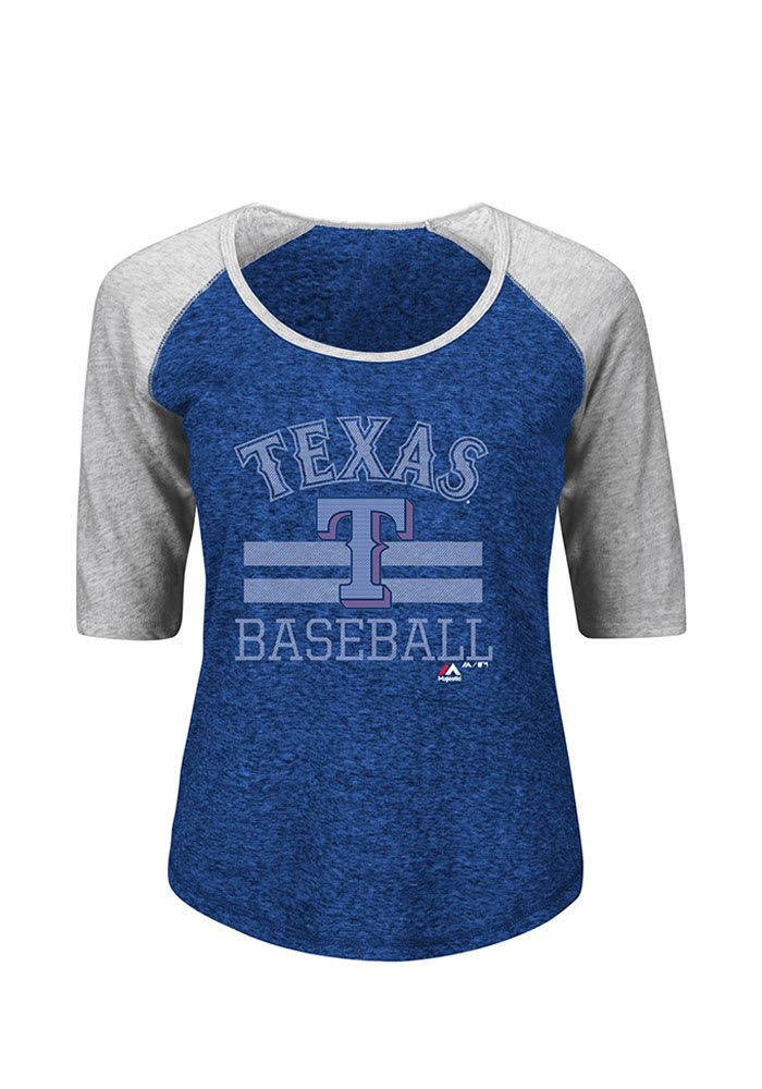 Majestic Texas Rangers Womens Blue All in for the Win Scoop T-Shirt