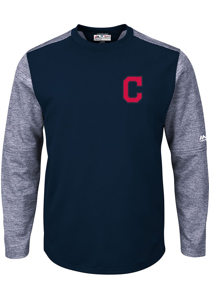 Majestic Cleveland Indians Mens Navy Blue On-Field Tech Long Sleeve Sweatshirt